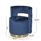Fauteuil club pivotant en velours à dossier ouvert, style glamour moderne - 66,7 cm L x 61,6 cm l x 72,4 cm H