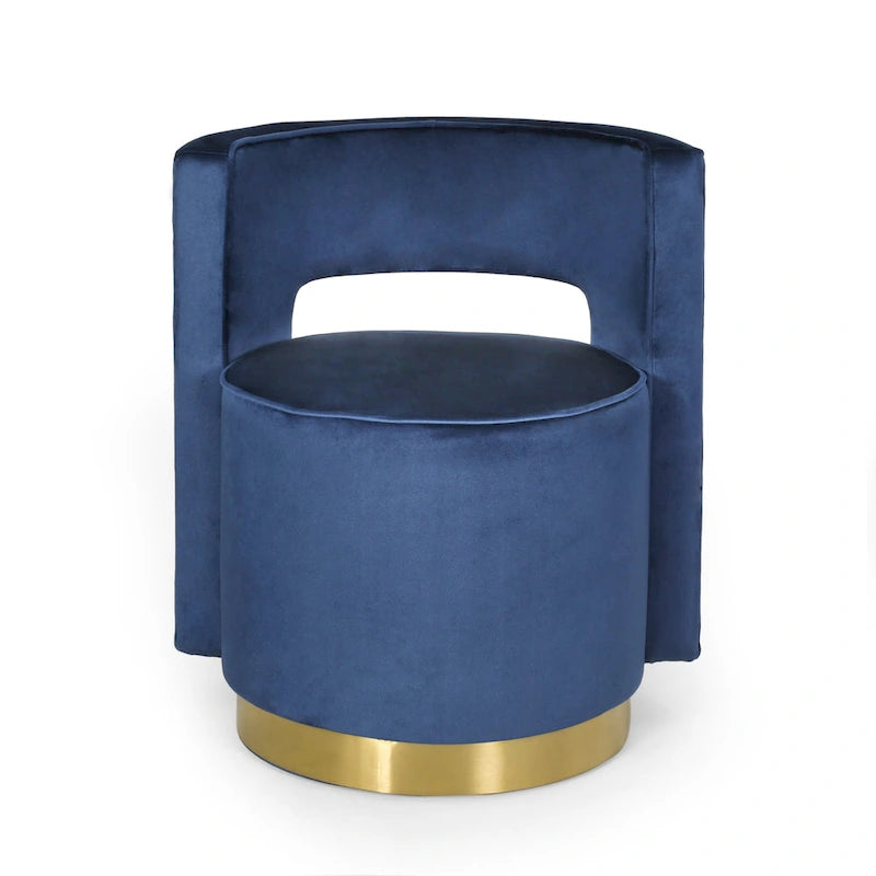 Fauteuil club pivotant en velours à dossier ouvert, style glamour moderne - 66,7 cm L x 61,6 cm l x 72,4 cm H