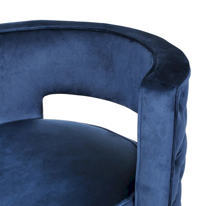 Fauteuil club pivotant en velours à dossier ouvert, style glamour moderne - 66,7 cm L x 61,6 cm l x 72,4 cm H