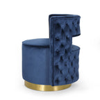 Fauteuil club pivotant en velours à dossier ouvert, style glamour moderne - 66,7 cm L x 61,6 cm l x 72,4 cm H
