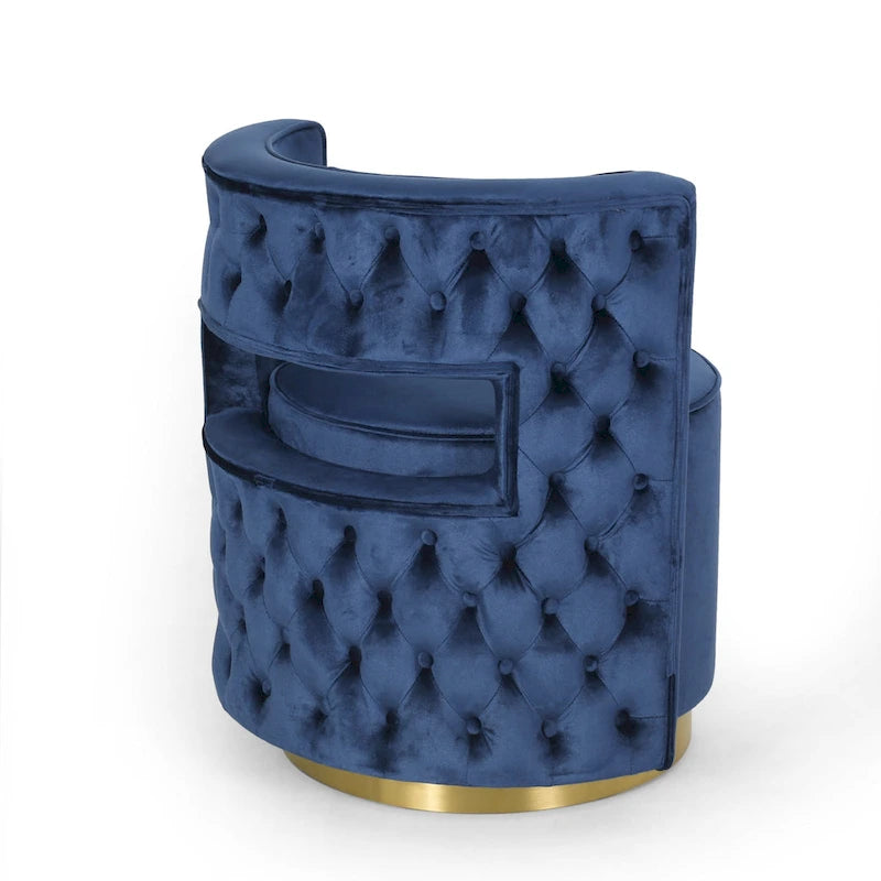 Fauteuil club pivotant en velours à dossier ouvert, style glamour moderne - 66,7 cm L x 61,6 cm l x 72,4 cm H