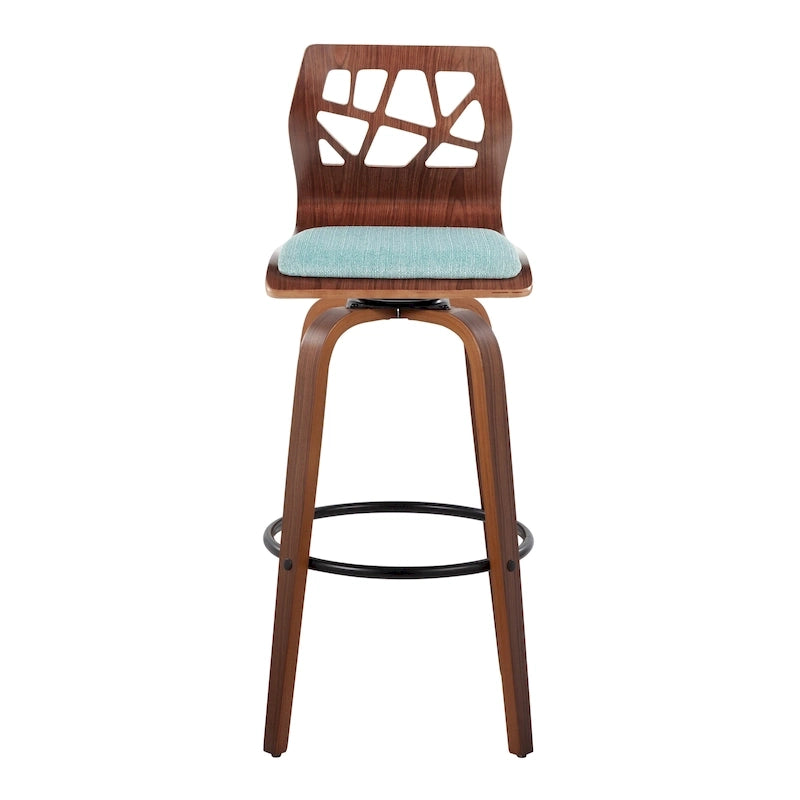 Tabouret de bar à hauteur fixe avec pieds en bois courbé et repose-pieds rond (Lot de 2)