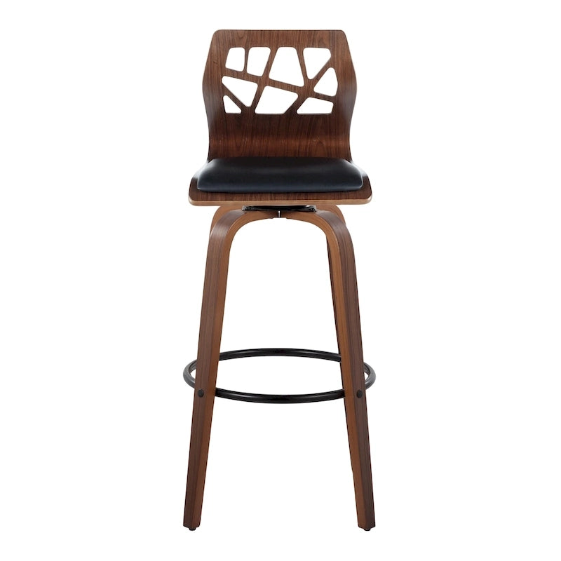 Tabouret de bar à hauteur fixe avec pieds en bois courbé et repose-pieds rond (Lot de 2)