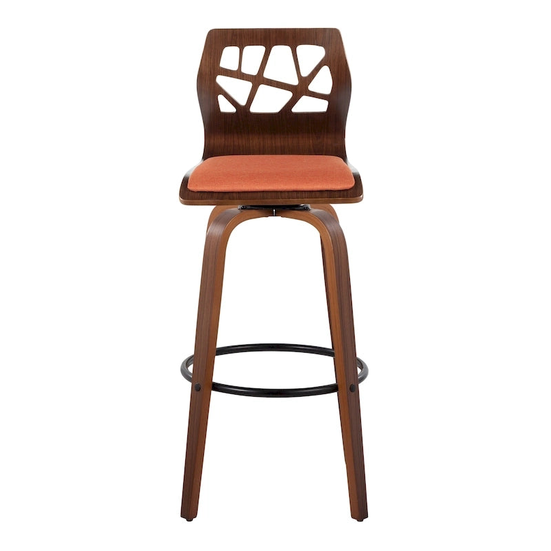 Tabouret de bar à hauteur fixe avec pieds en bois courbé et repose-pieds rond (Lot de 2)