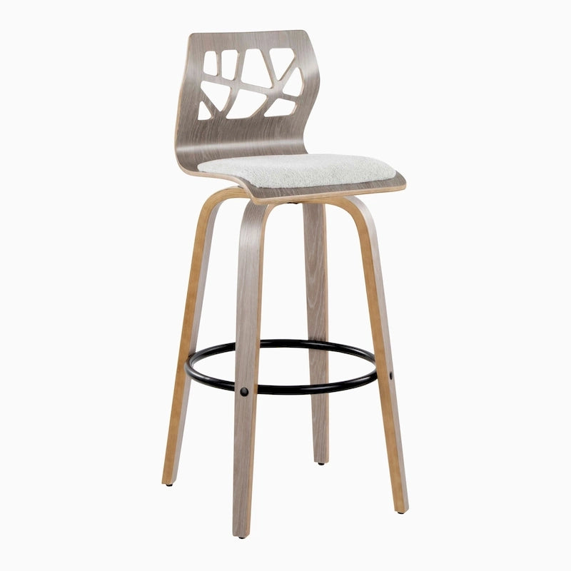 Tabouret de bar à hauteur fixe avec pieds en bois courbé et repose-pieds rond (Lot de 2)