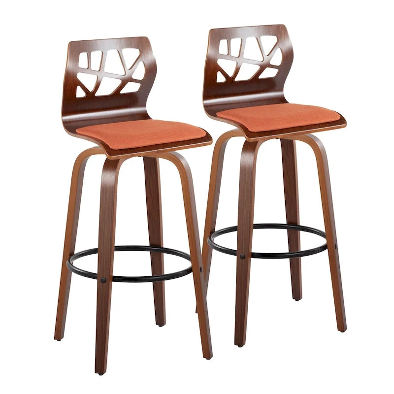 Tabouret de bar à hauteur fixe avec pieds en bois courbé et repose-pieds rond (Lot de 2)