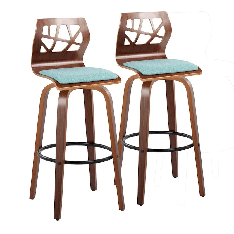 Tabouret de bar à hauteur fixe avec pieds en bois courbé et repose-pieds rond (Lot de 2)