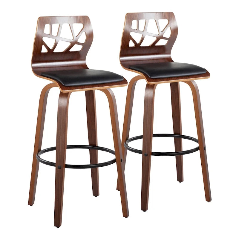 Tabouret de bar à hauteur fixe avec pieds en bois courbé et repose-pieds rond (Lot de 2)