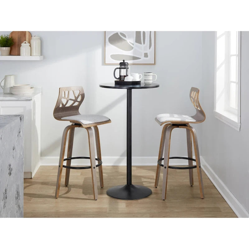Tabouret de bar à hauteur fixe avec pieds en bois courbé et repose-pieds rond (Lot de 2)