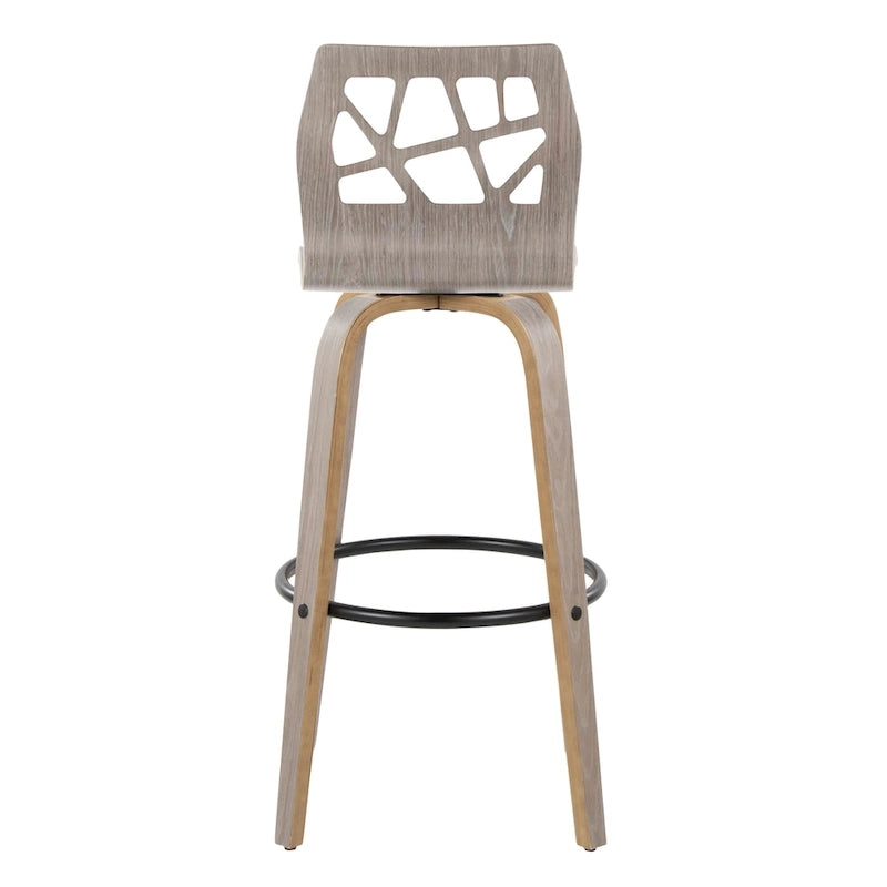 Tabouret de bar à hauteur fixe avec pieds en bois courbé et repose-pieds rond (Lot de 2)