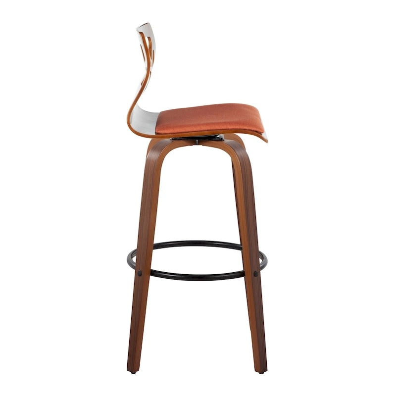 Tabouret de bar à hauteur fixe avec pieds en bois courbé et repose-pieds rond (Lot de 2)