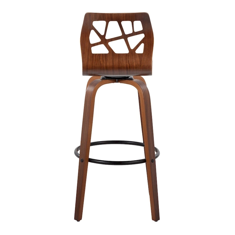 Tabouret de bar à hauteur fixe avec pieds en bois courbé et repose-pieds rond (Lot de 2)