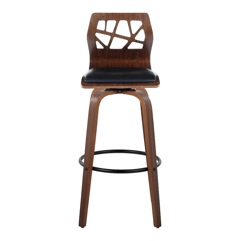 Tabouret de bar à hauteur fixe avec pieds en bois courbé et repose-pieds rond (Lot de 2)