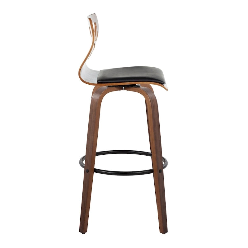 Tabouret de bar à hauteur fixe avec pieds en bois courbé et repose-pieds rond (Lot de 2)