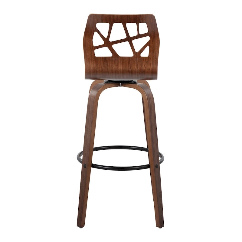 Tabouret de bar à hauteur fixe avec pieds en bois courbé et repose-pieds rond (Lot de 2)