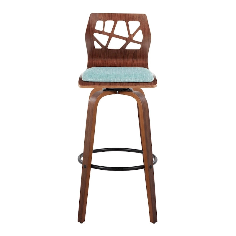 Tabouret de bar à hauteur fixe avec pieds en bois courbé et repose-pieds rond (Lot de 2)