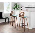 Tabouret de bar à hauteur fixe avec pieds en bois courbé et repose-pieds rond (Lot de 2)
