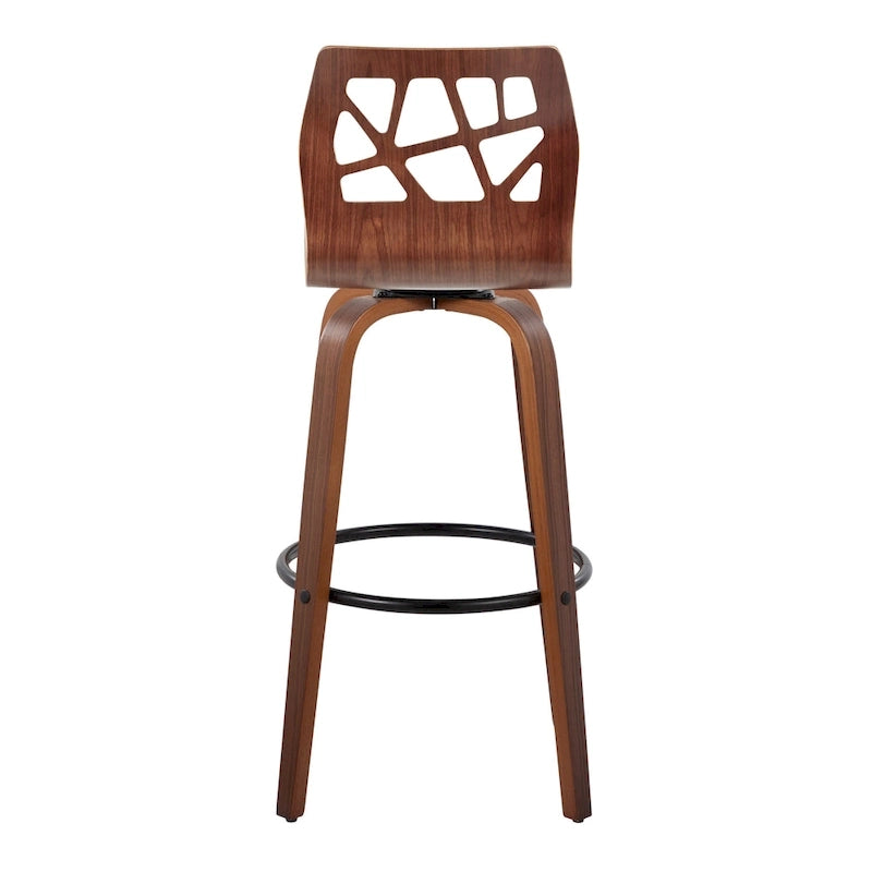 Tabouret de bar à hauteur fixe avec pieds en bois courbé et repose-pieds rond (Lot de 2)