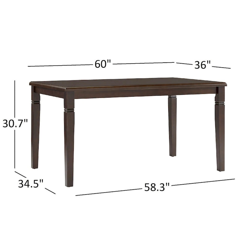Table de salle à manger en bois d'hévéa, finition expresso