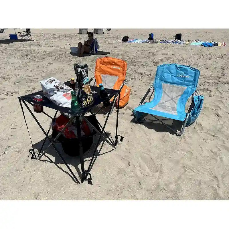 Table de camping pliable portable avec glacière, 4 porte-gobelets et sac de transport