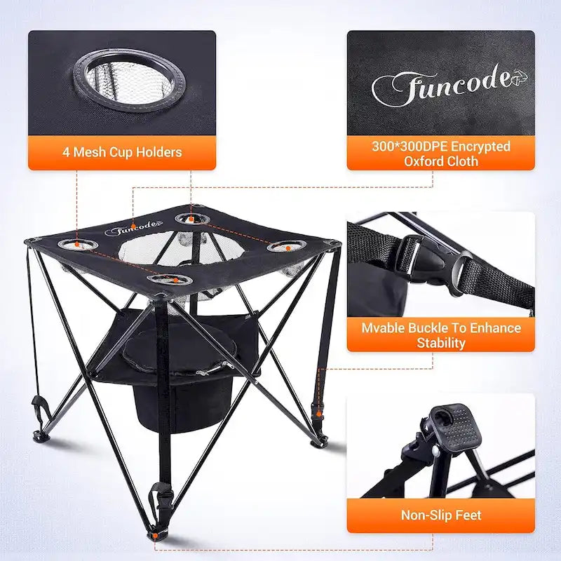 Table de camping pliable portable avec glacière, 4 porte-gobelets et sac de transport