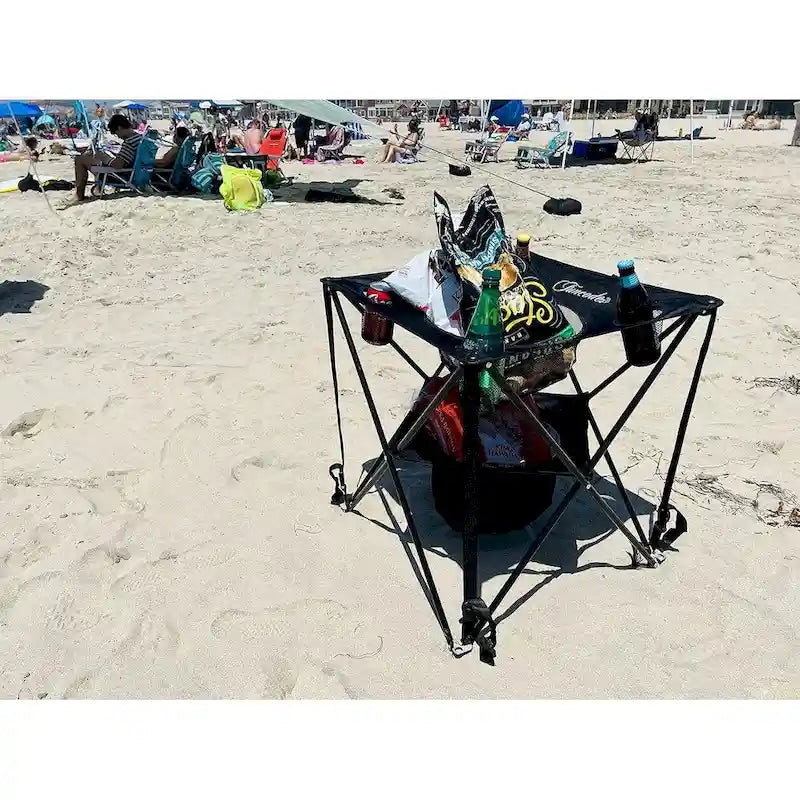 Table de camping pliable portable avec glacière, 4 porte-gobelets et sac de transport