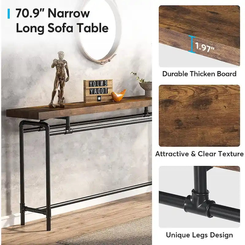 Table console de 70,9 po avec plateau en bois et cadre en métal