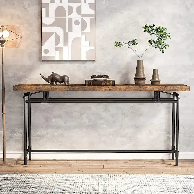 Table console de 70,9 po avec plateau en bois et cadre en métal