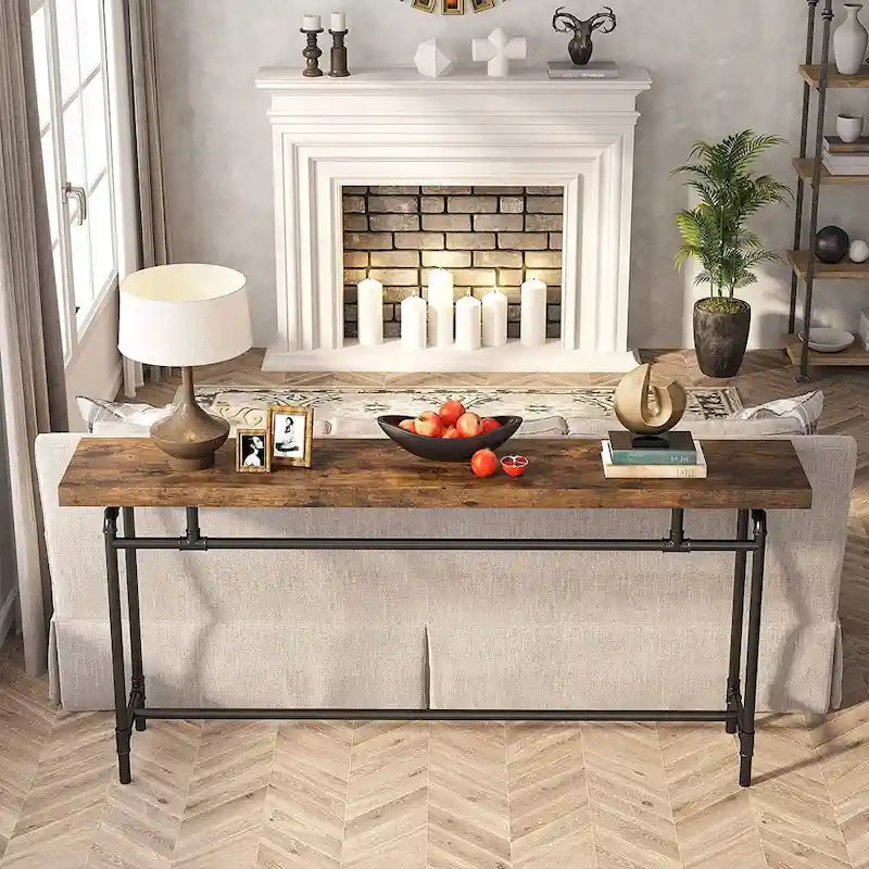 Table console de 70,9 po avec plateau en bois et cadre en métal