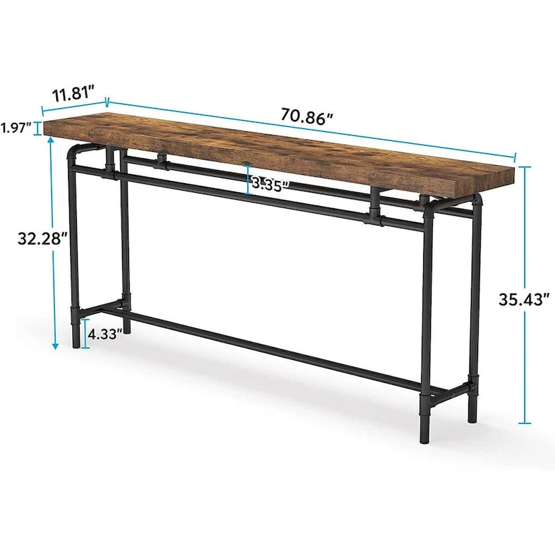 Table console de 70,9 po avec plateau en bois et cadre en métal