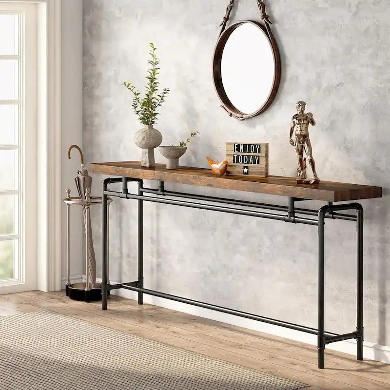 Table console de 70,9 po avec plateau en bois et cadre en métal