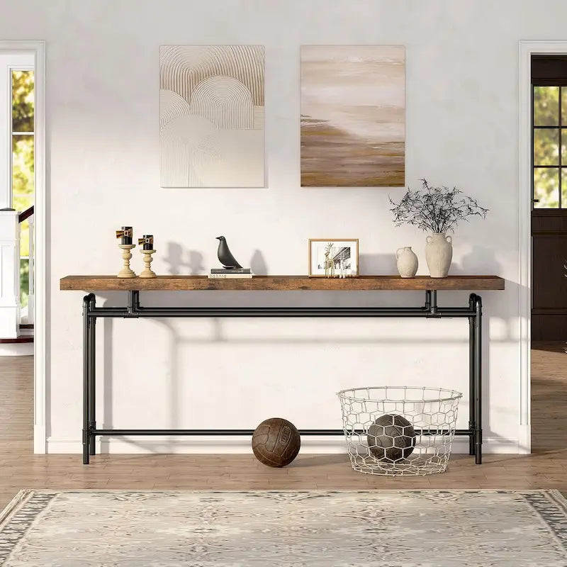 Table console de 70,9 po avec plateau en bois et cadre en métal