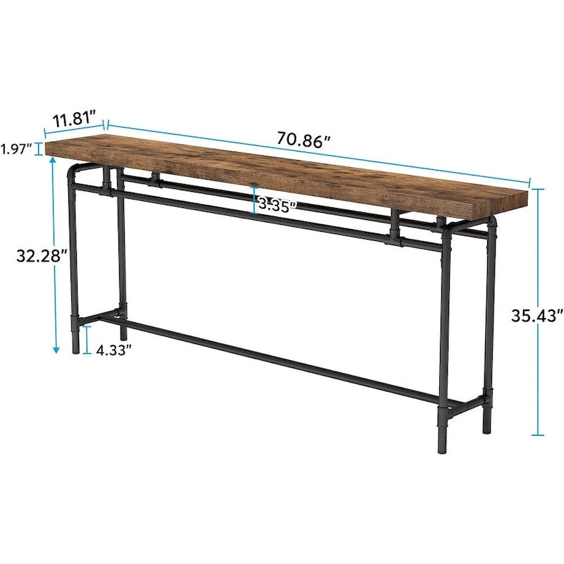 Table console de 70,9 po avec plateau en bois et cadre en métal