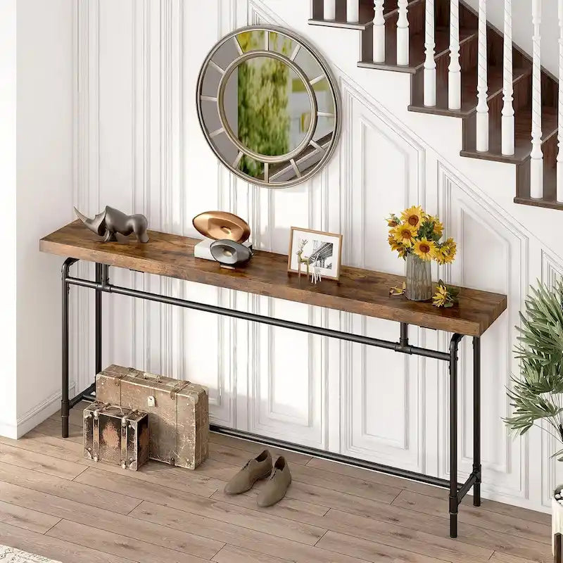 Table console de 70,9 po avec plateau en bois et cadre en métal