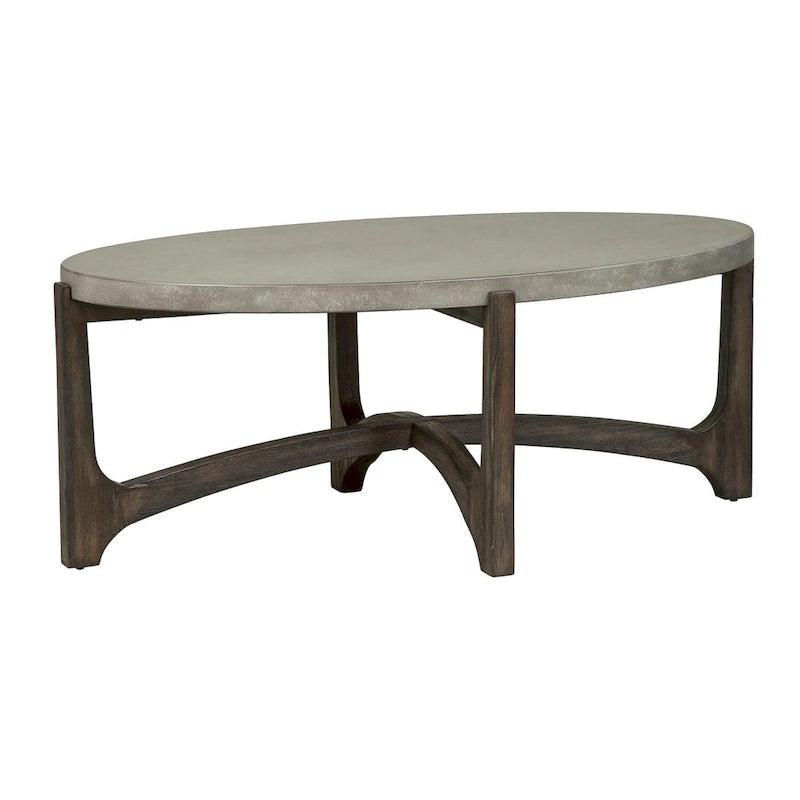 Table basse ovale avec plateau en composite de béton