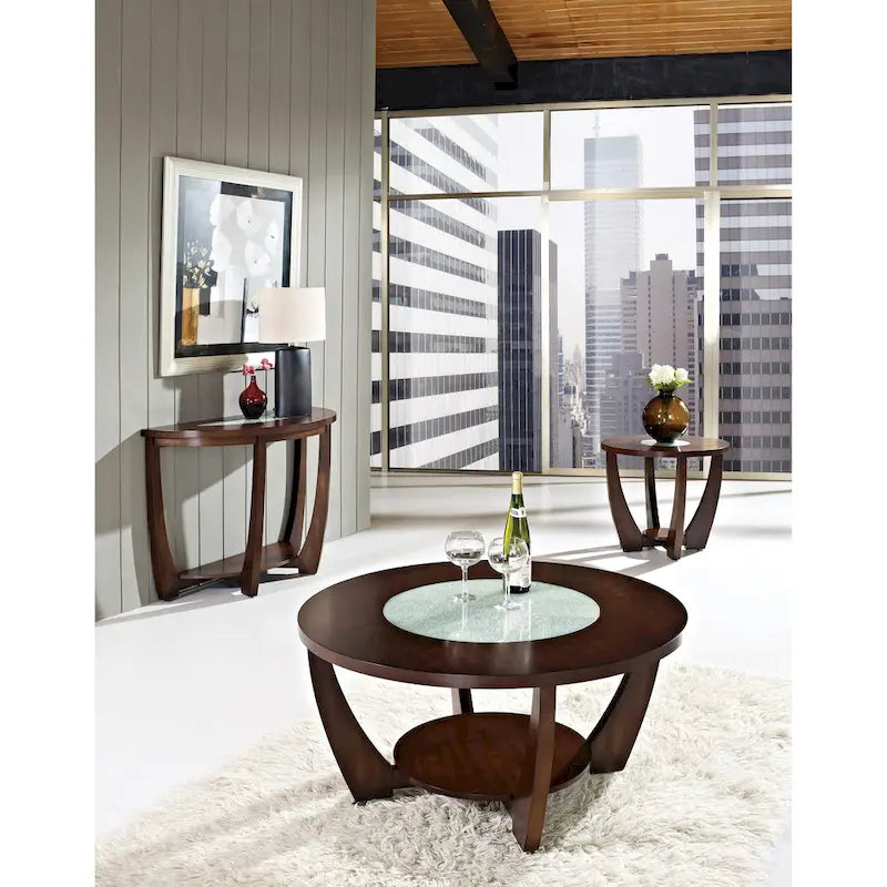 Table d'appoint ronde avec plateau en verre et étagère inférieure