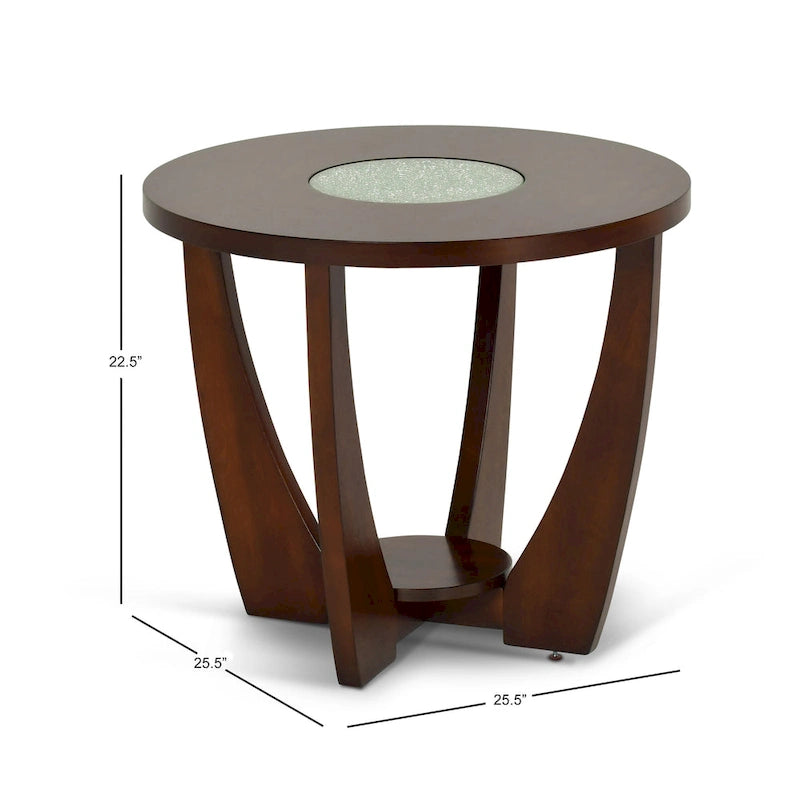 Table d'appoint ronde avec plateau en verre et étagère inférieure