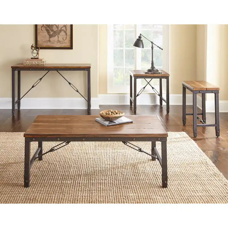 Table d'appoint avec plateau en bois vieilli et base en métal