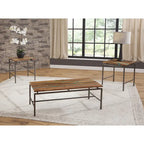 Table basse en bois d'acacia avec incrustations de résine et piètement en métal