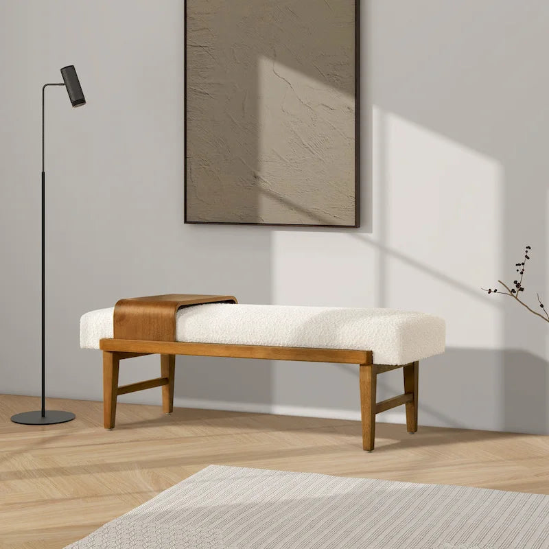 Banc rembourré de 52 po avec étagère coulissante en bois
