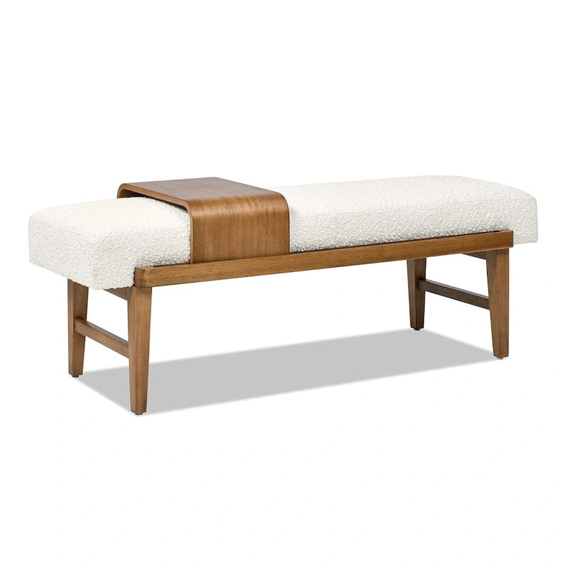 Banc rembourré de 52 po avec étagère coulissante en bois