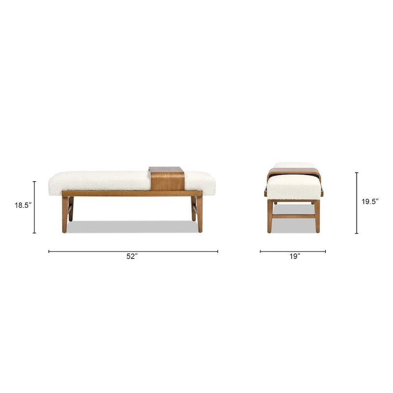 Banc rembourré de 52 po avec étagère coulissante en bois