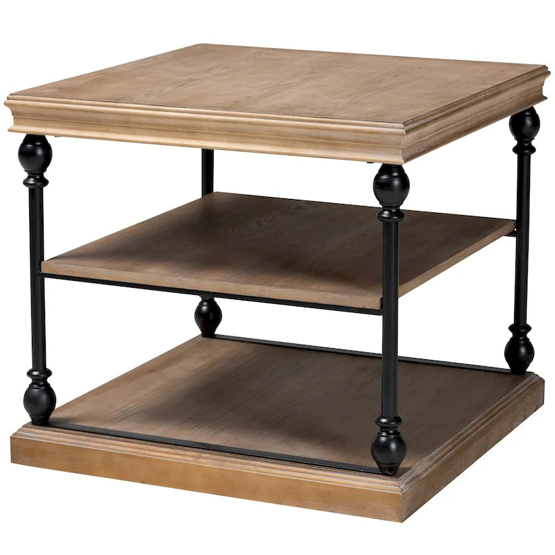 Table d'appoint à 3 niveaux avec cadre en métal et étagères en bois