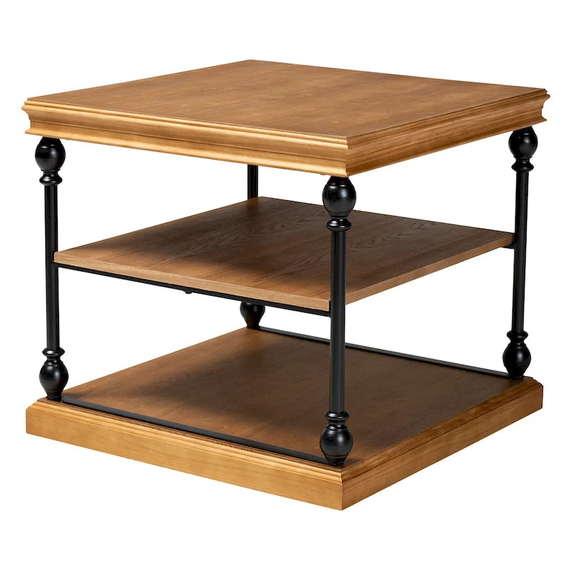 Table d'appoint à 3 niveaux avec cadre en métal et étagères en bois