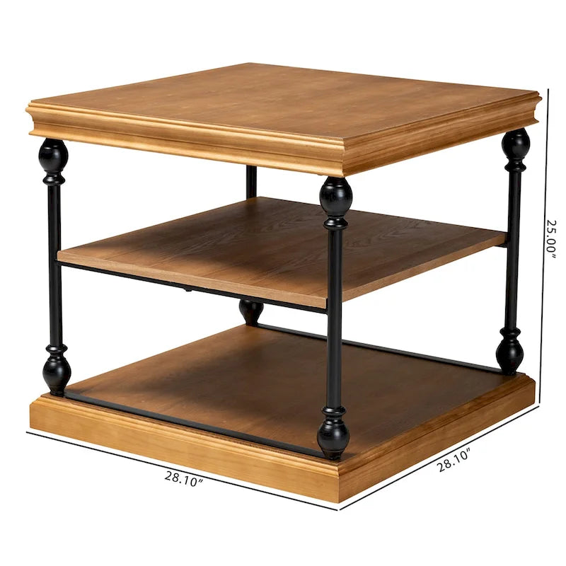 Table d'appoint à 3 niveaux avec cadre en métal et étagères en bois