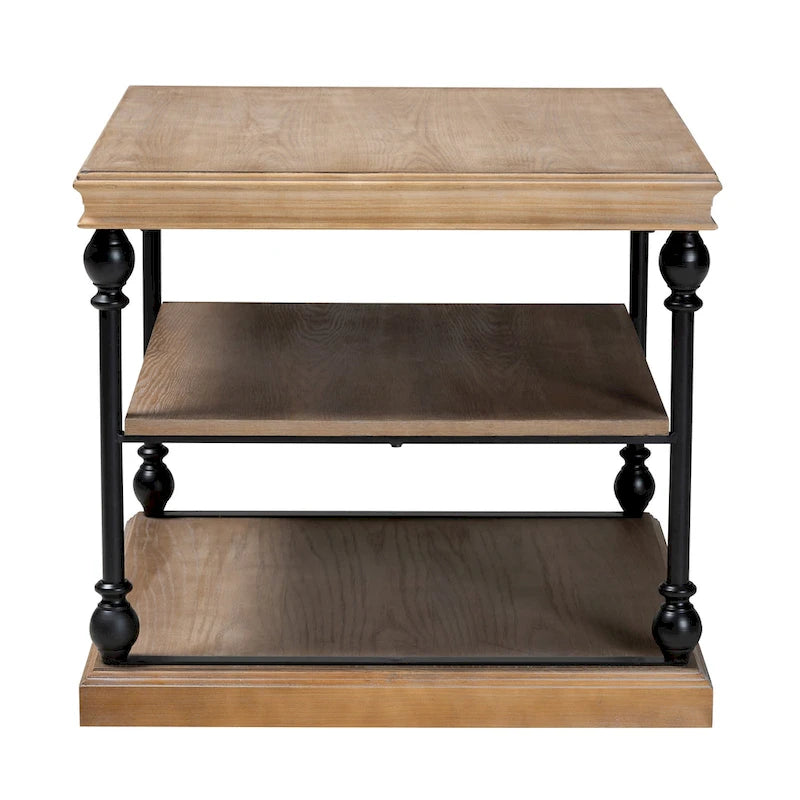 Table d'appoint à 3 niveaux avec cadre en métal et étagères en bois