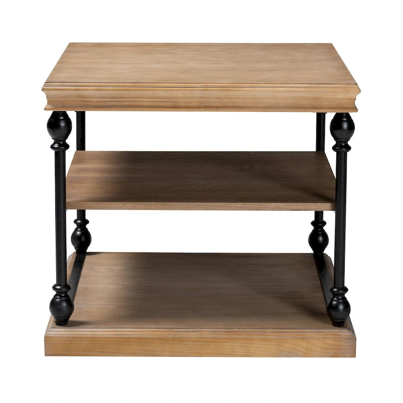 Table d'appoint à 3 niveaux avec cadre en métal et étagères en bois