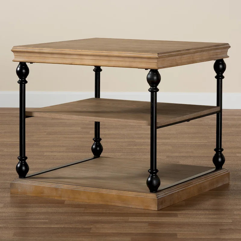 Table d'appoint à 3 niveaux avec cadre en métal et étagères en bois