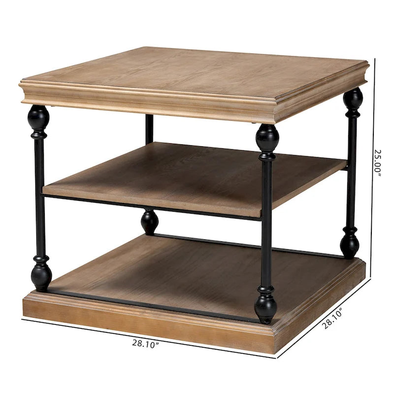Table d'appoint à 3 niveaux avec cadre en métal et étagères en bois