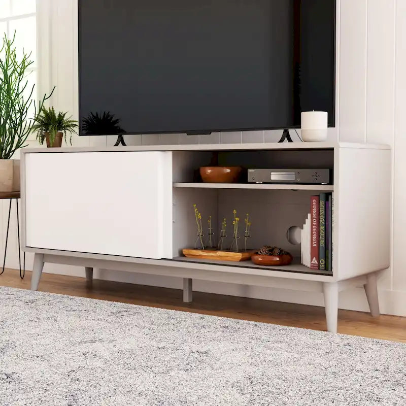 Meuble TV avec portes coulissantes et gestion des câbles, convient aux téléviseurs jusqu'à 65 pouces